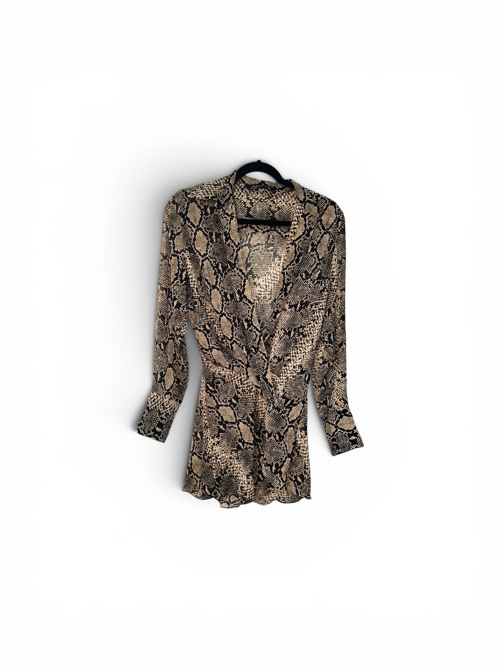 Zara Woman Leopard-Style Print Top in Beige and Black Size XL.